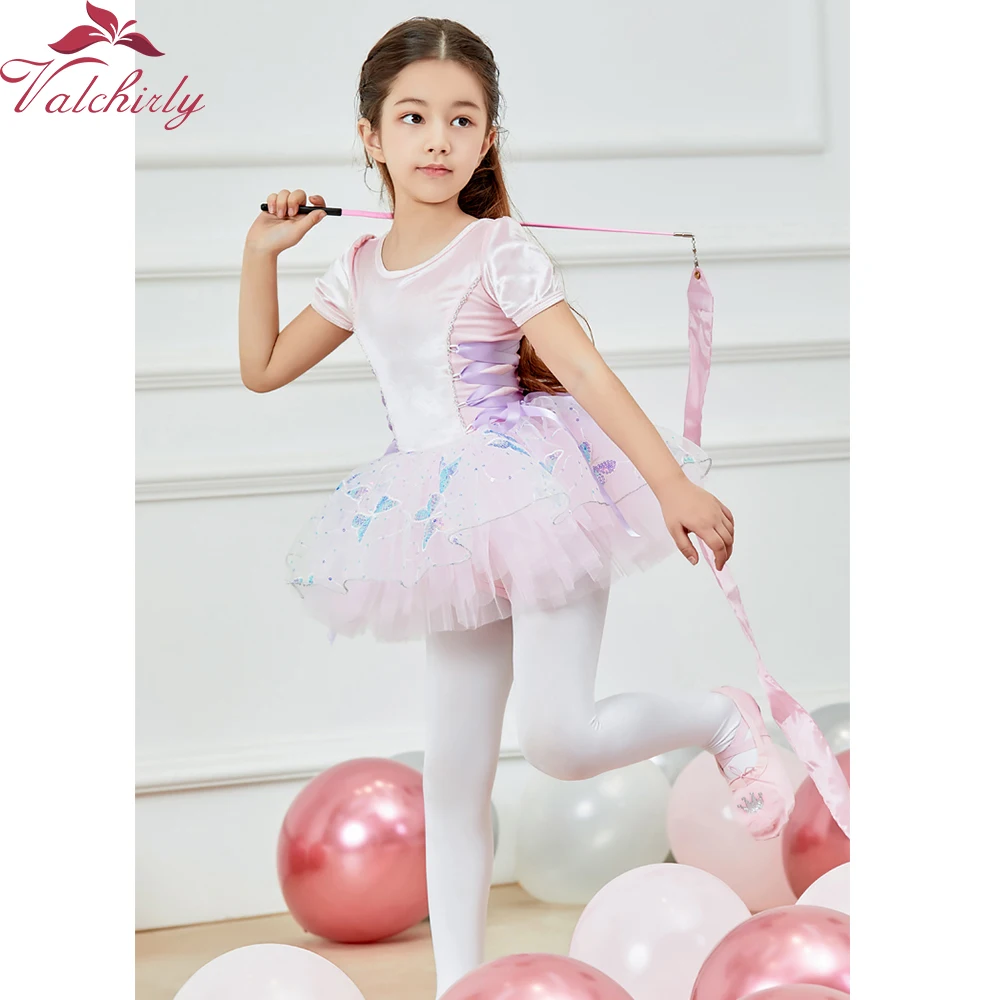 Short Sleeves Girls Blue Ballet Dress Tutu Kids Leotard Classic Dance Costume Children Clothing for Winter