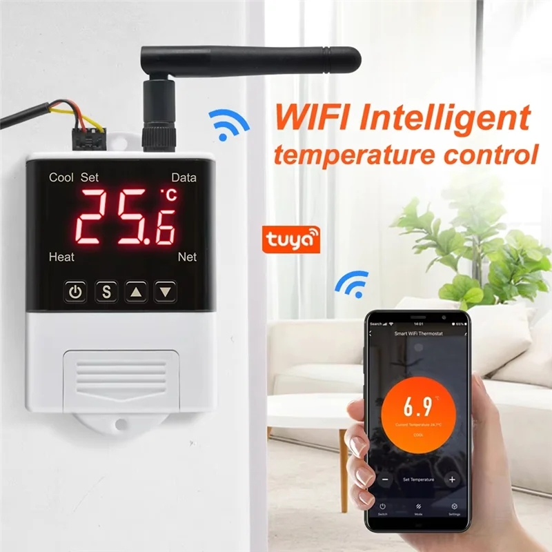 Tuya wifi termostato umidistat 12v 110v 220v controlador digital de temperatura e umidade incubadora de carro automático termorregulador-AT64