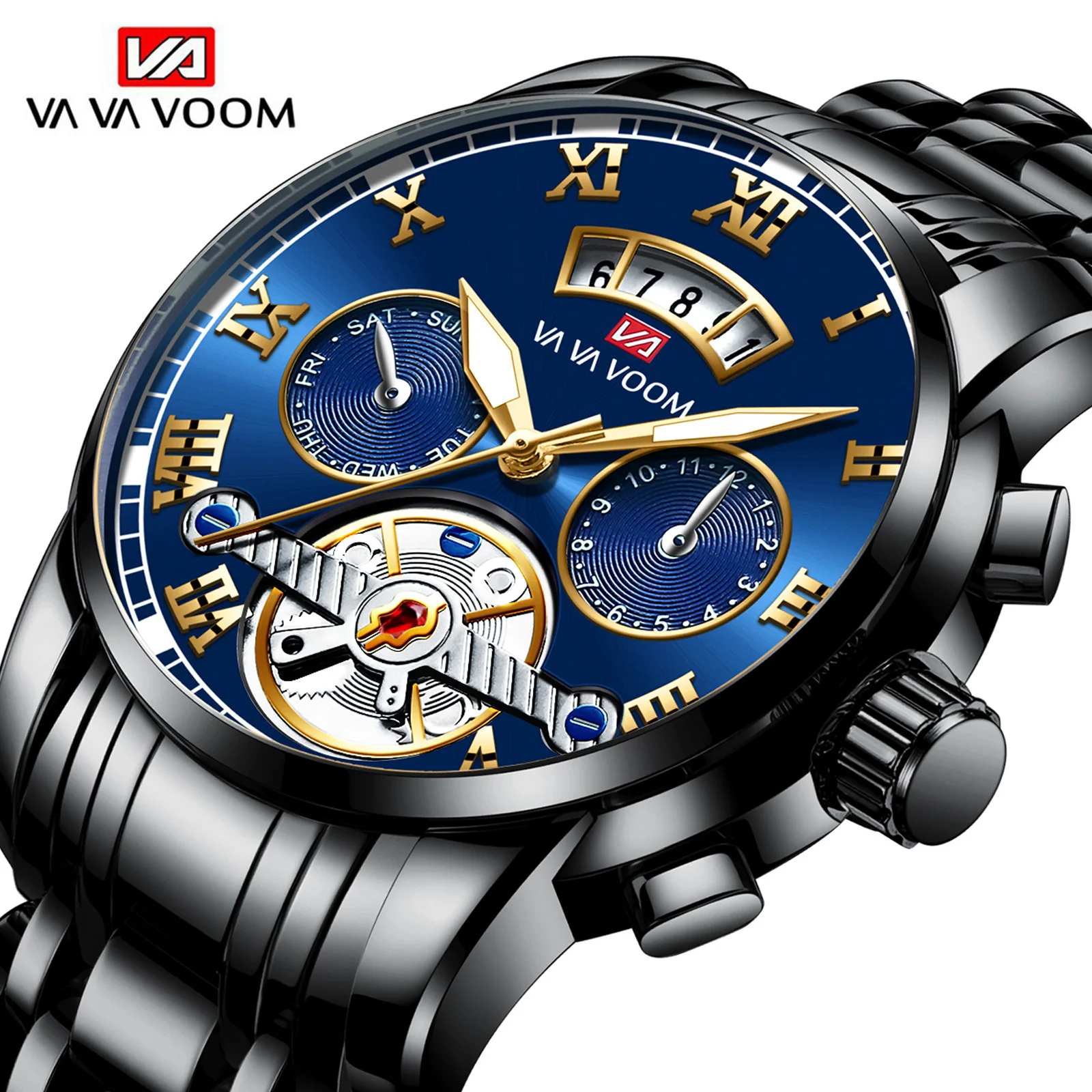 VA VA VOOM Top Fashion Men's Watches Waterproof Stainless Steel Waterproof Business Creative Design Brand Quartz Watch For Men