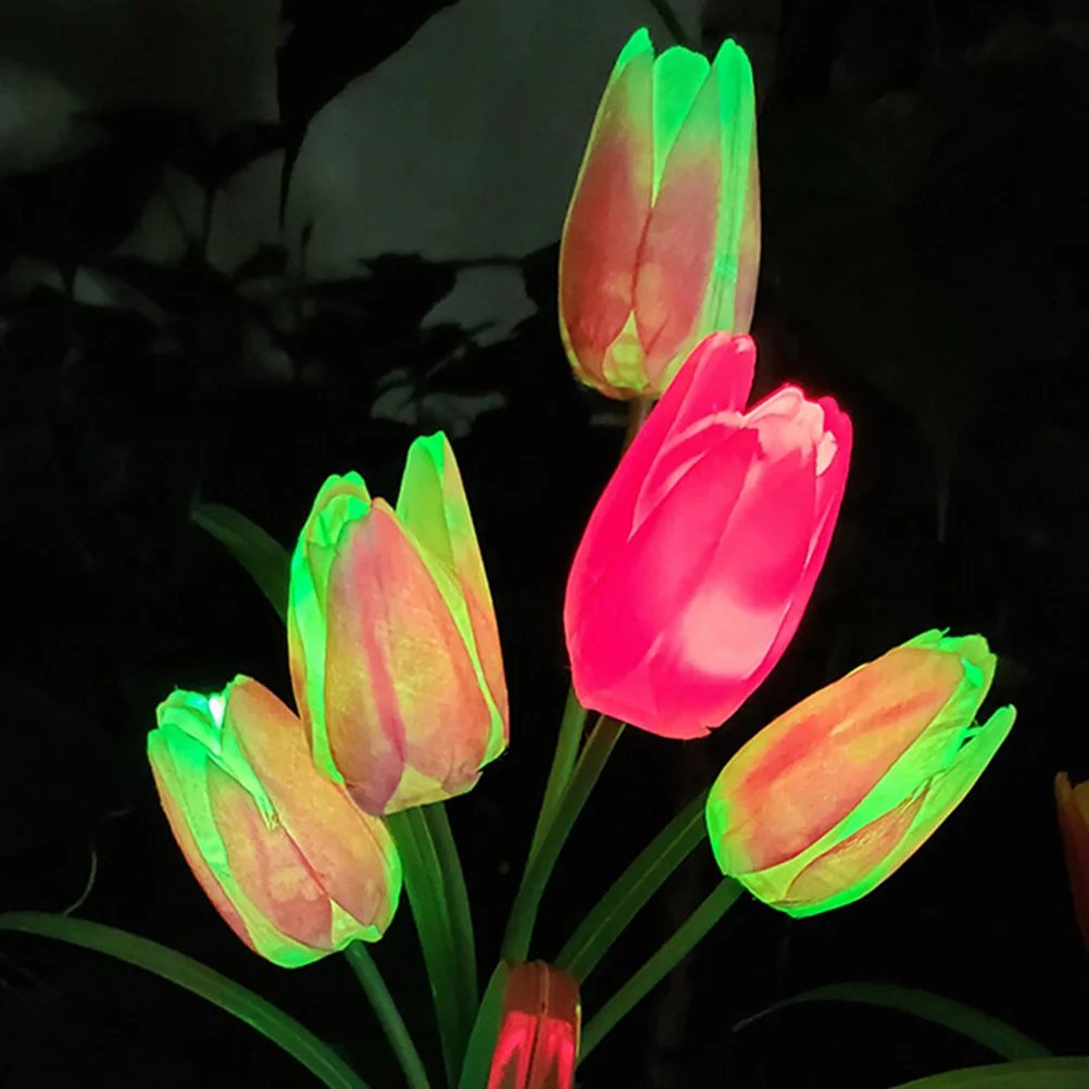 

Solar Powered Tulip Lawn Lights Red Silk Cloth Stainless Steel Durable Garden Decoration Energy Saving Outdoor Lighting Pathway