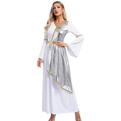 Woman's Greek Aphrodite Nymph Halloween Cosplay Costume Shiny Bell Long Sleeve Maxi Robe Dress Church Choir Prayer Gown