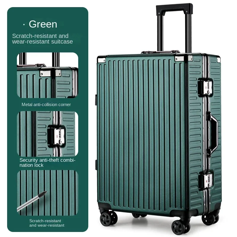 Suitcase Aluminum Frame Rolling Luggage PC Waterproof Cabin Carry-on Suitcases Bag Can Sit Unisex Password Trolley Travel Bag