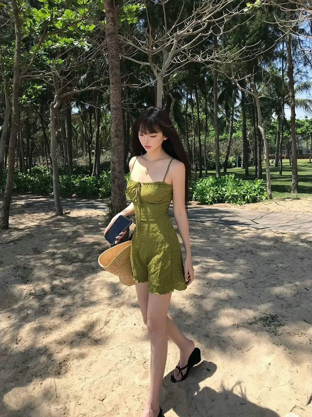 Retro Spicy Girl Vacation Style Hollow out Belted Strap Dress Women's Summer Slimming A-Line Skirt Bodycon Skirt 5