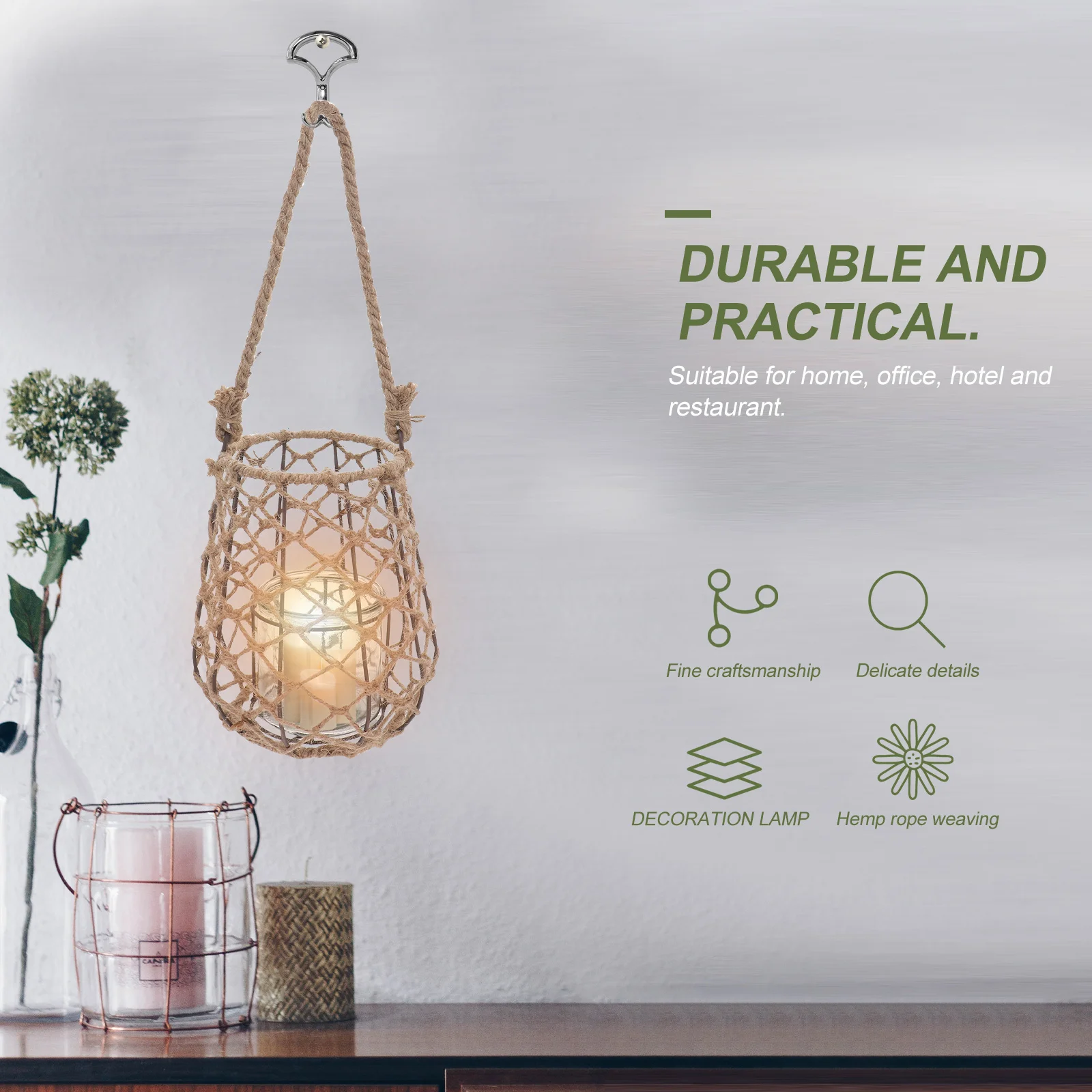 

Woven Rope Candlestick Size S Decorative Night Light Lampshade Romantic Atmosphere for Home Bar Cafe Lantern Decoration Lamp