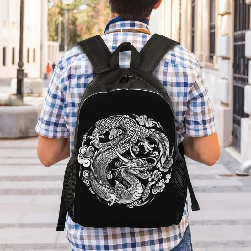 Mochila de estilo asiático con dragón chino para hombre y mujer, morral impermeable con estampado de Arte de tatuaje, mitología tradicional, escuela y Universidad