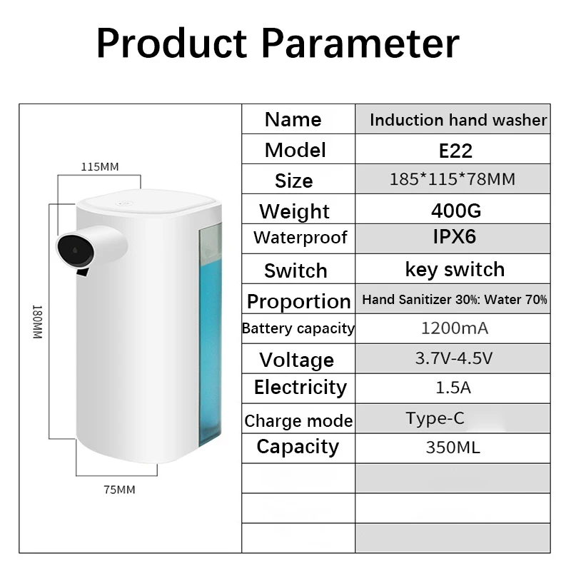 Dispenser di sapone liquido lavamani automatico a induzione con sensore Touchless intelligente in ABS per attrezzatura da bagno da cucina E22