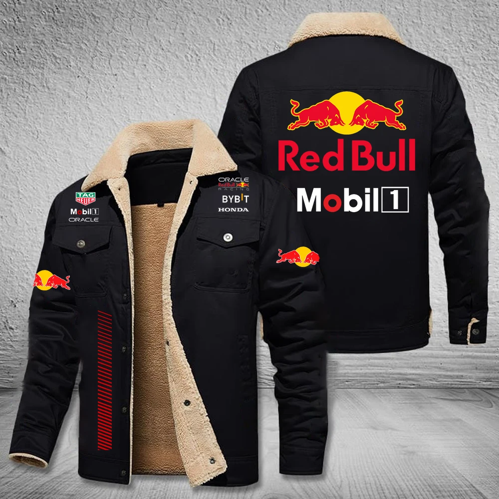 Men's Winter Thickened Wool Red Bull Logo Racing Top Men's Red Bull Logo Outdoor Jacket Summer Red Bull Warm Coat 2025