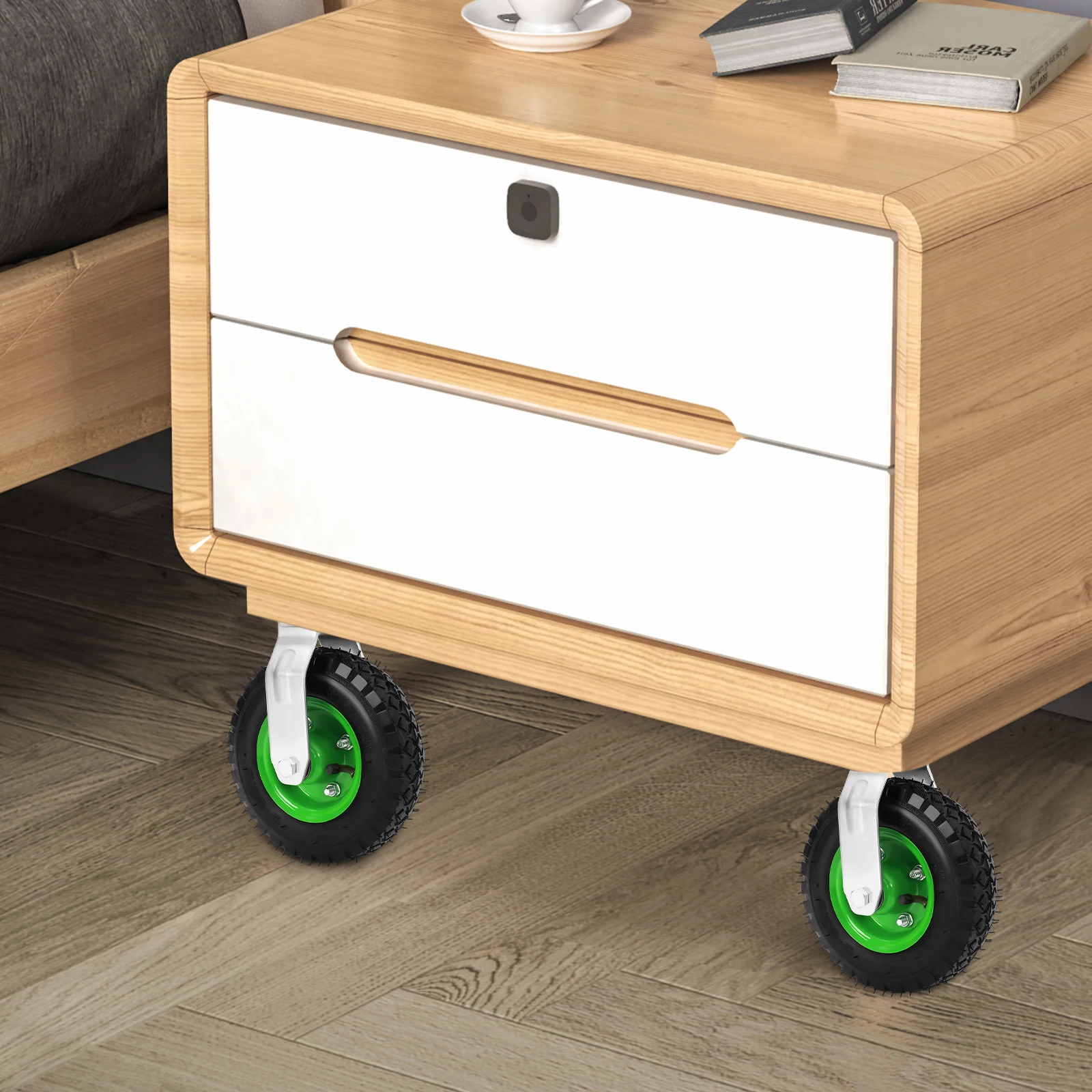 

Комплект из 4 пневматических колес-роликов 8 дюймов, 2 фиксированных и 2 поворотных колеса, грузоподъемность 220,46 фунтов, универсальные и направленные колеса