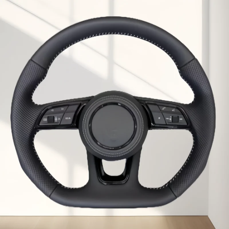 Leather Car Steering Wheel Black For Audi A1 A4 A5 A6 A7 A8 S8 Q3 Q5 Q7 TT R8 With Paddle Shifters Flat Bottom Steering Wheel