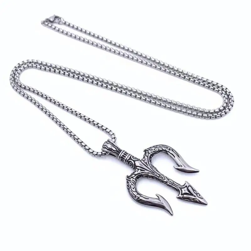 Collana con ciondolo Trident Poseidon con personalità retrò, gioielli con amuleto da preghiera da uomo, regalo unico di tendenza per moto