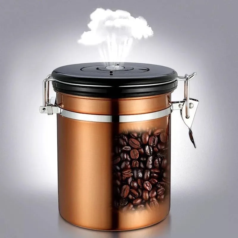 

1.8L Coffee Bean Tea Container Vent Valve Stainless Steel Box Storage Jar Coffee Damp Proof Storage Box Coffee Container