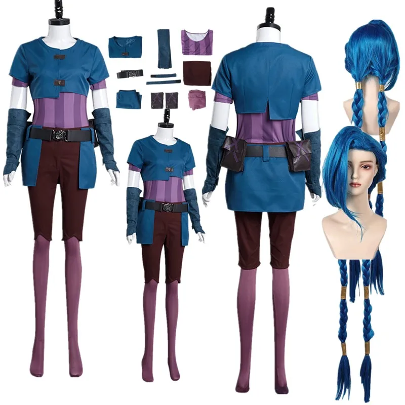 

Arcane LoL Маскировочный порошок Jinx Косплей Костюм для взрослых Женский топ Шорты Пояс Одежда Хэллоуин Карнавальная вечеринка Костюм для ролевых игр