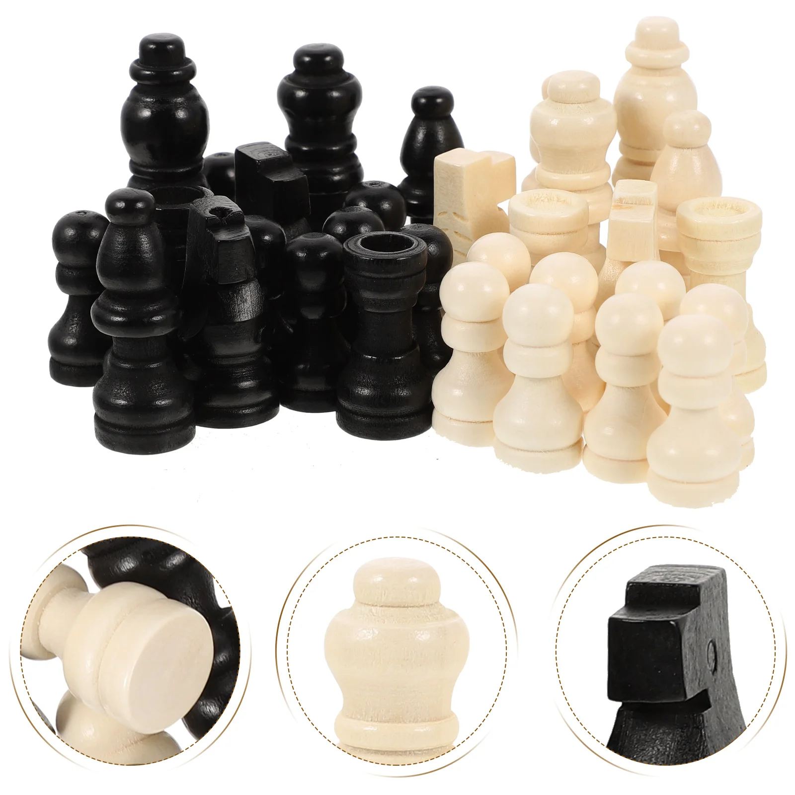 

2 Sets Chess Pieces Board Games Pawns Wood Chessboard Accessories Replacement for