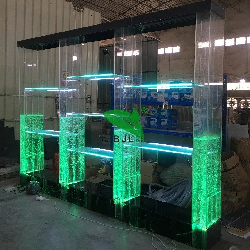 (Customized) LED luminous bar furniture water bubble wall and light color changing acrylic wine display cabinet