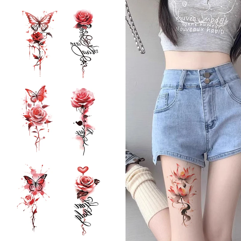 1 Sheet Color Flower Butterfly Temporary Tattoos For Women Men Wild Plant Fake Tattoo Sticker Adults Face Hands Body Art Tatoo