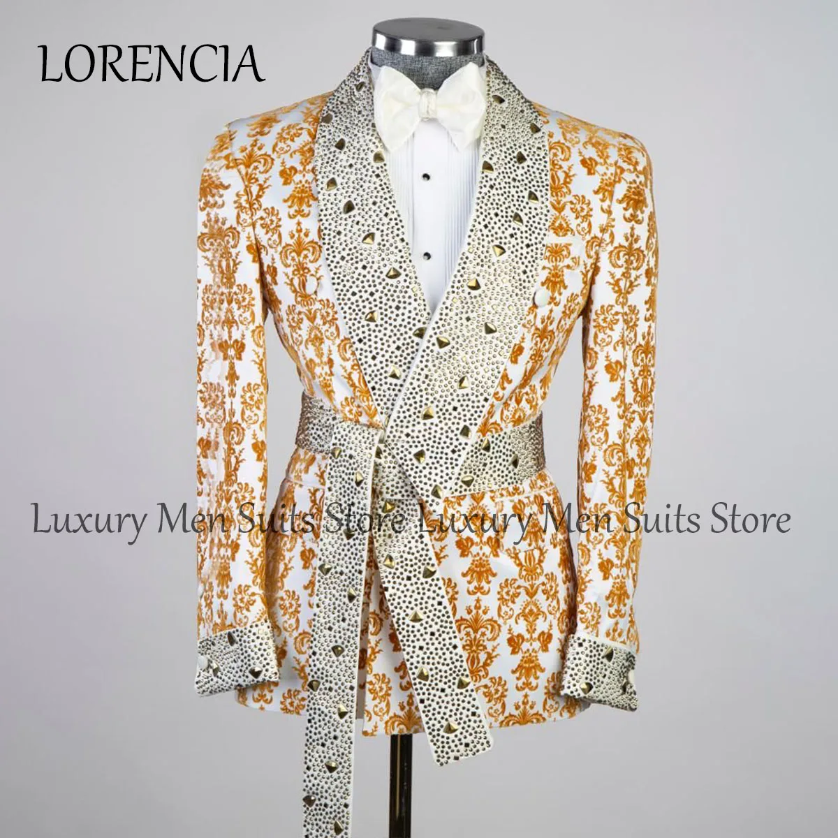 Crystal Customized Men Suits 2 Pieces Sets Groom Applique Wedding Dinner Party Prom Blazers Pants Outfit Blazers Pants Outfit