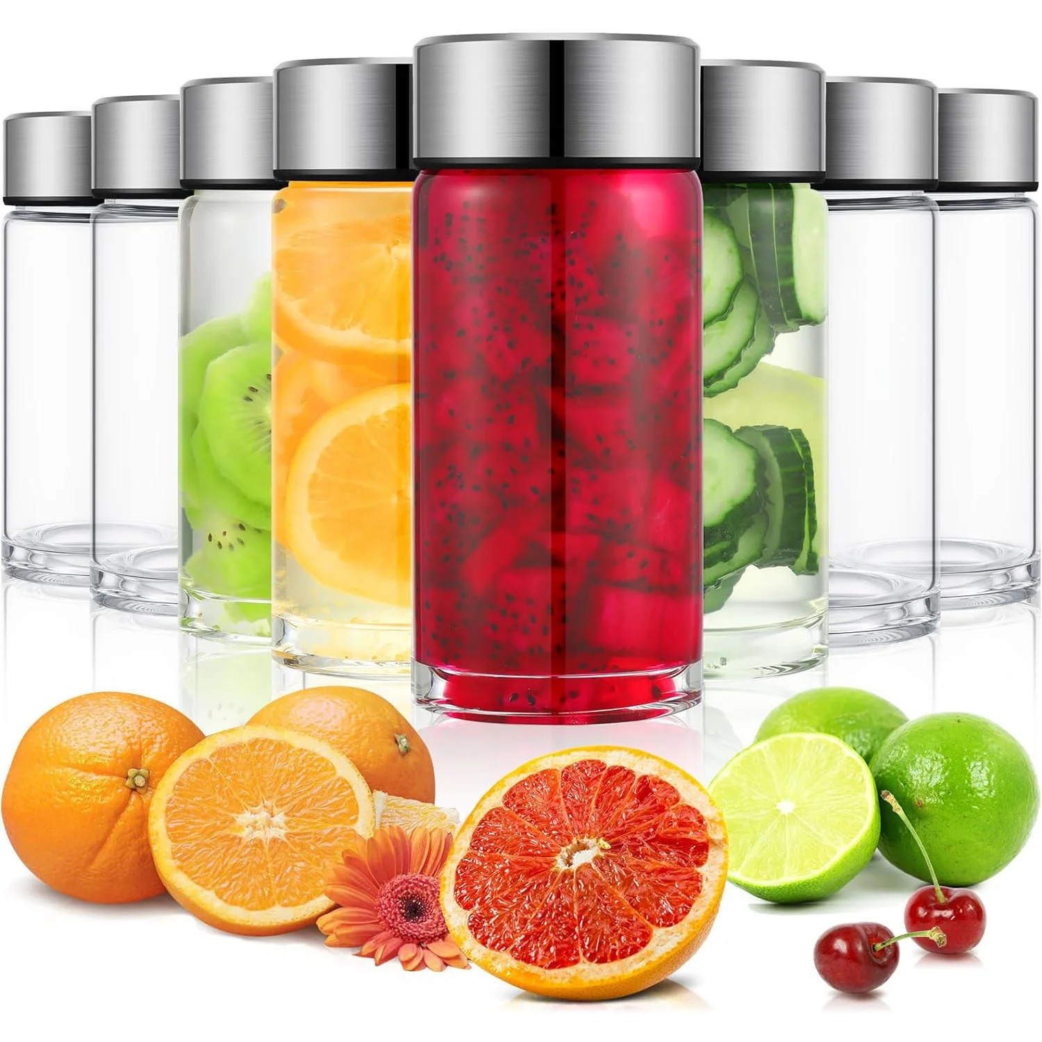 Wide Mouth Glass Water Bottles Juice Jars with Lids for Fridge Milk Smoothies Infused Water Beverage Kombucha Tea Drinking