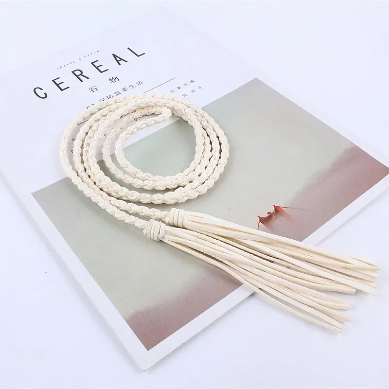 

fashion women waist tassel Braided Twist weaving belt knitted decorated rope for dresses shirt