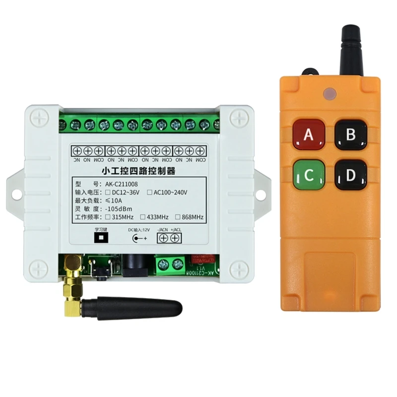 DC12V 24V 220V 4CH RF Wireless Remote 433Mhz Receiver Transmitter for Waterpump D46B