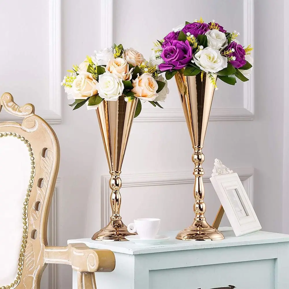 Elegant Golden Silver Wedding Flower Vases European Style Romantic Centerpiece Vases Iron Metal Vases