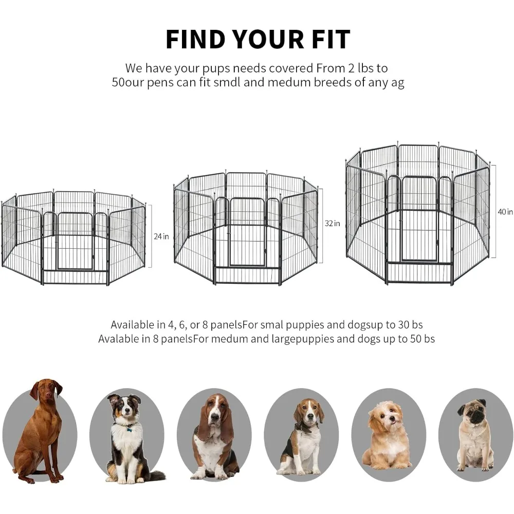 Dog Playpen,Metal Dog Fence,Outdoor Heavy Pet Playpen ,Exercise Fence for Puppy/Medium Dogs,Pet Security Door