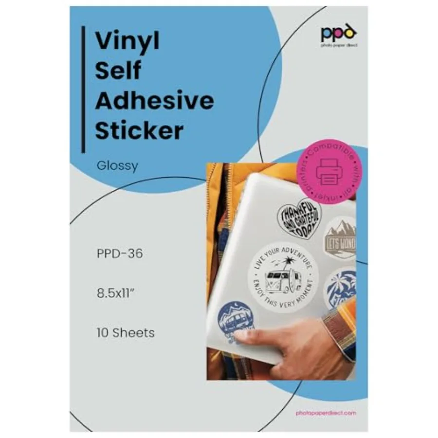 

Premium Printable Vinyl Sticker Paper for Inkjet Printer - 10 Sticker Paper 8.5 x 11 - Self-Adhesive, Waterproof, Tear Resistan