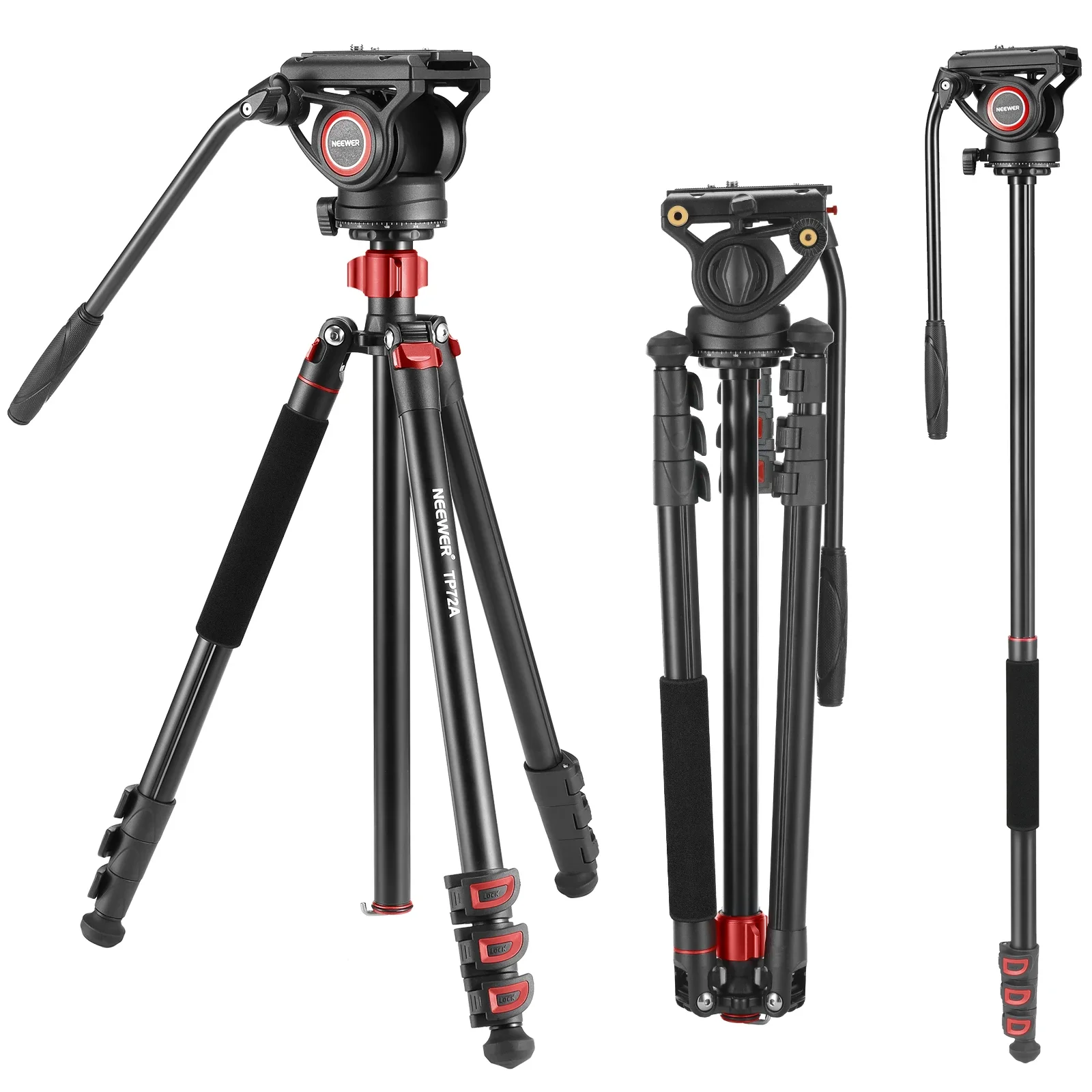 

NEEWER 72" Fluid Head Video Tripod Monopod, Aluminum Alloy QR Plate Compatible With DJI RS Gimbal Manfrotto, 360° Pan & +90°