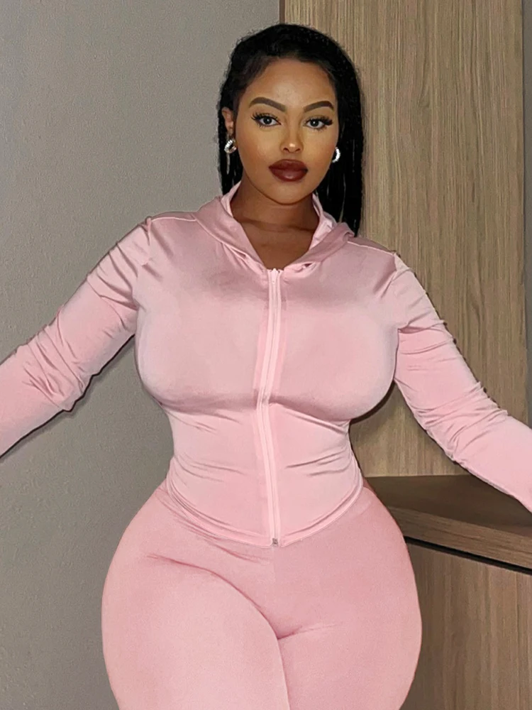 LW Autumn Plus Size Hooded T-shirts Tops Women Casual Long Sleeve Zipper Solid Tee Jackets Woman Bodycon Large Size Top 2024 New