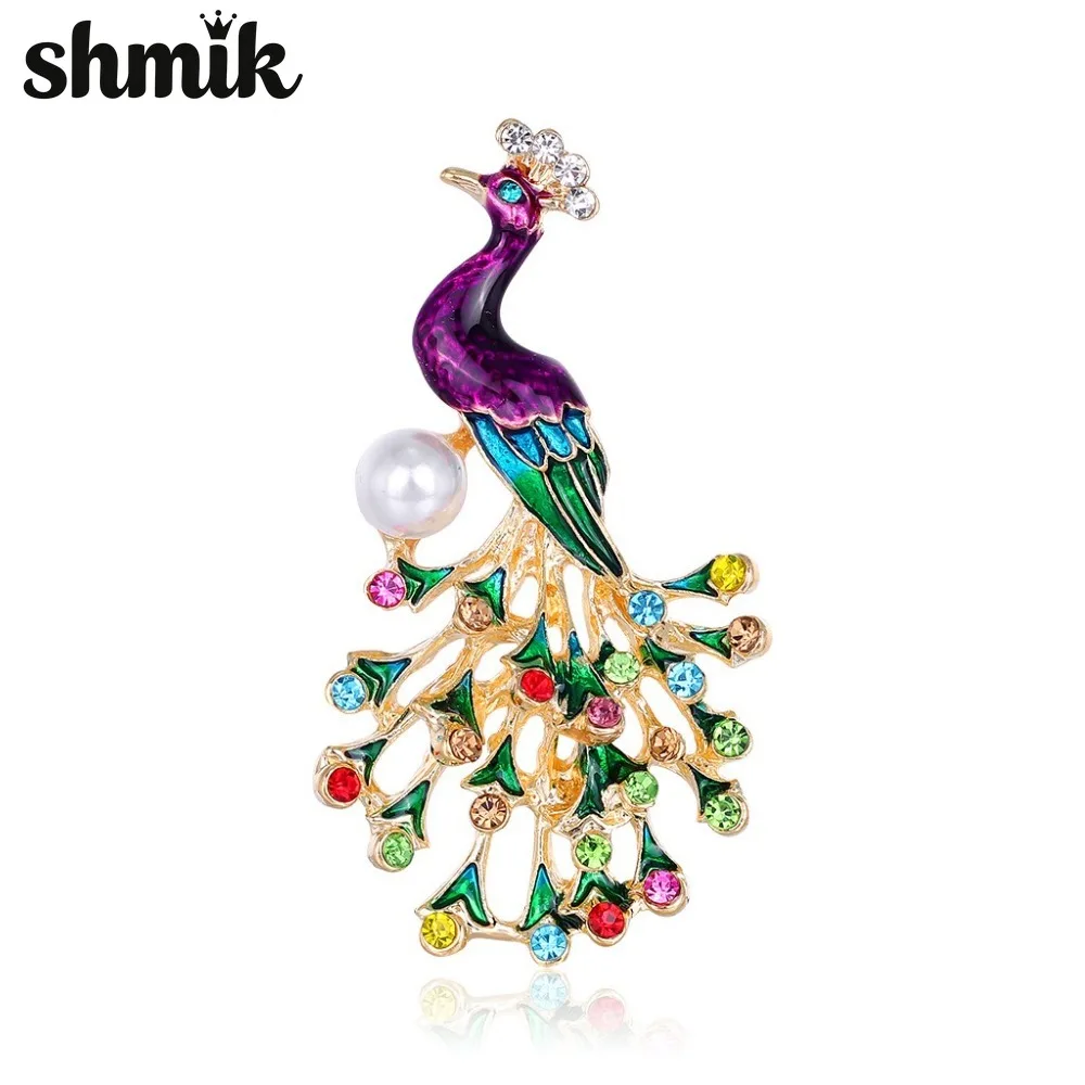 Vintage Ethnic Style Peacock Brooch for Women Enamel Inlaid Diamonds Animal Chest Flower Drip Oil Rhinestone Brooch Accessory