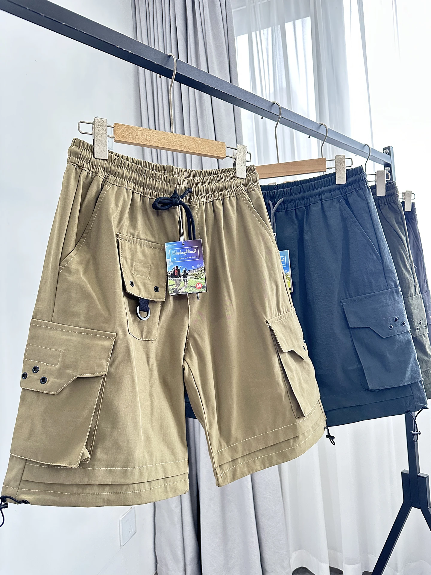 American Hard Core Street Function Style Geometric Stereo Cut Workwear Shorts Summer Men Casual Sports Shorts