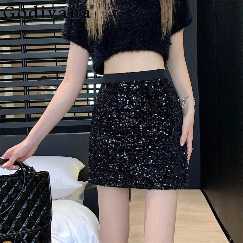 

Large size French temperament heavy industry sequined sexy short skirt girl summer new high waist A-line fashion Korean skirts