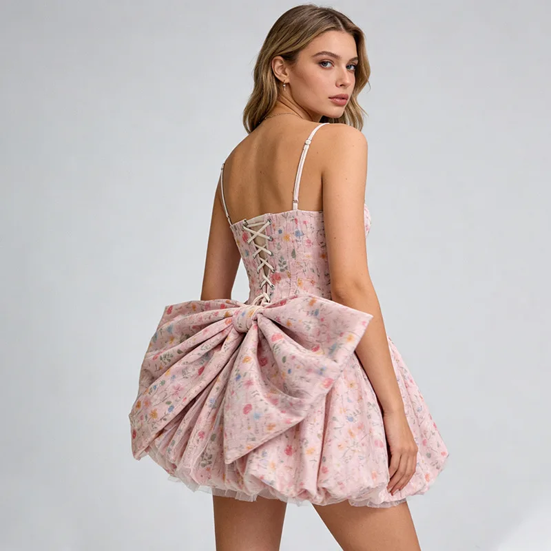 レディース ヒットカラー バックレス スリミング ミニドレス ノースリーブ ハイウエスト プリント スプライス ボウノット ショート プロム カクテルドレス