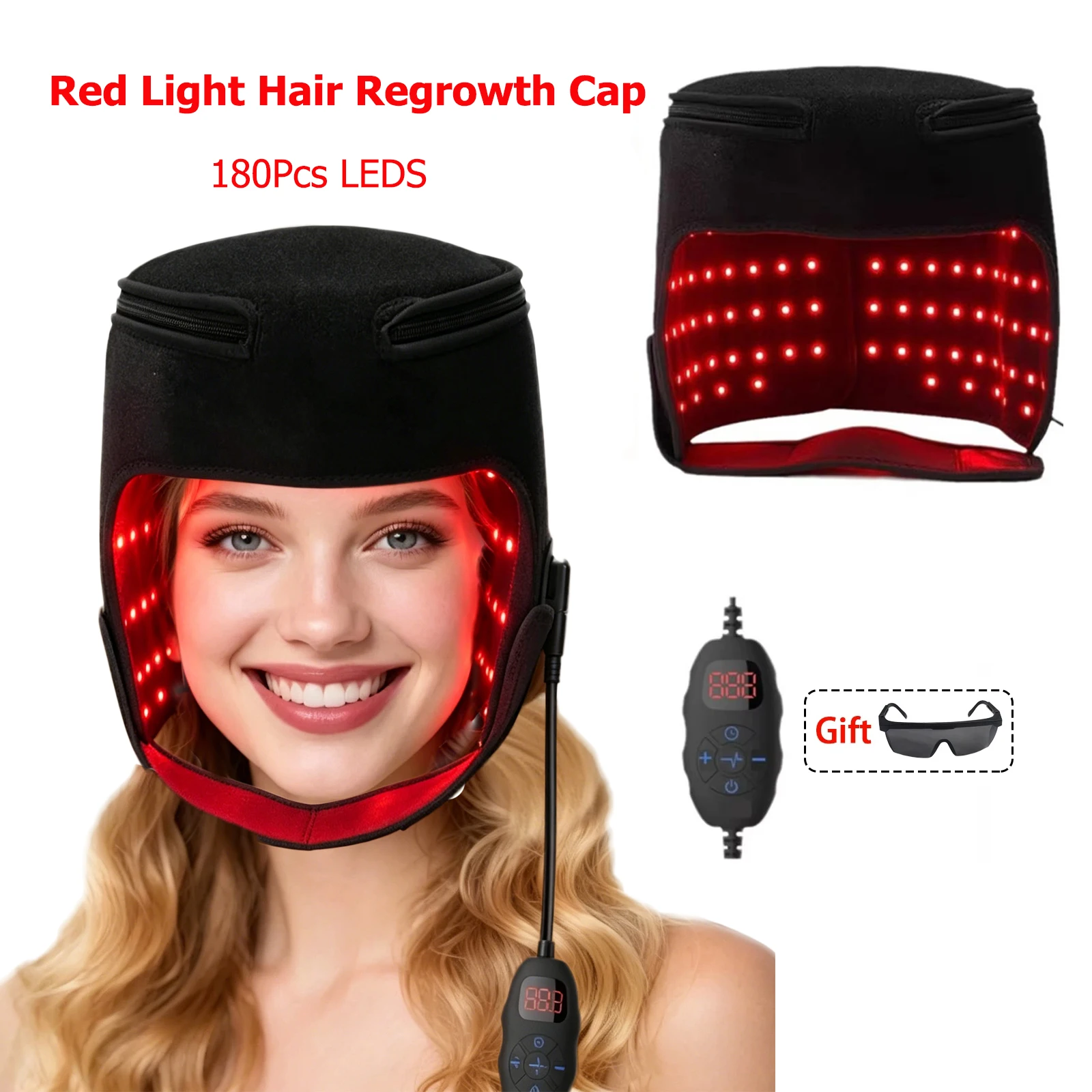 180Pcs 660nm&850nm Red Light Hair Regrowth Cap Near-Infrared Hat Reduce Scalp Oiliness Strengthen Root Anti Hair Loss