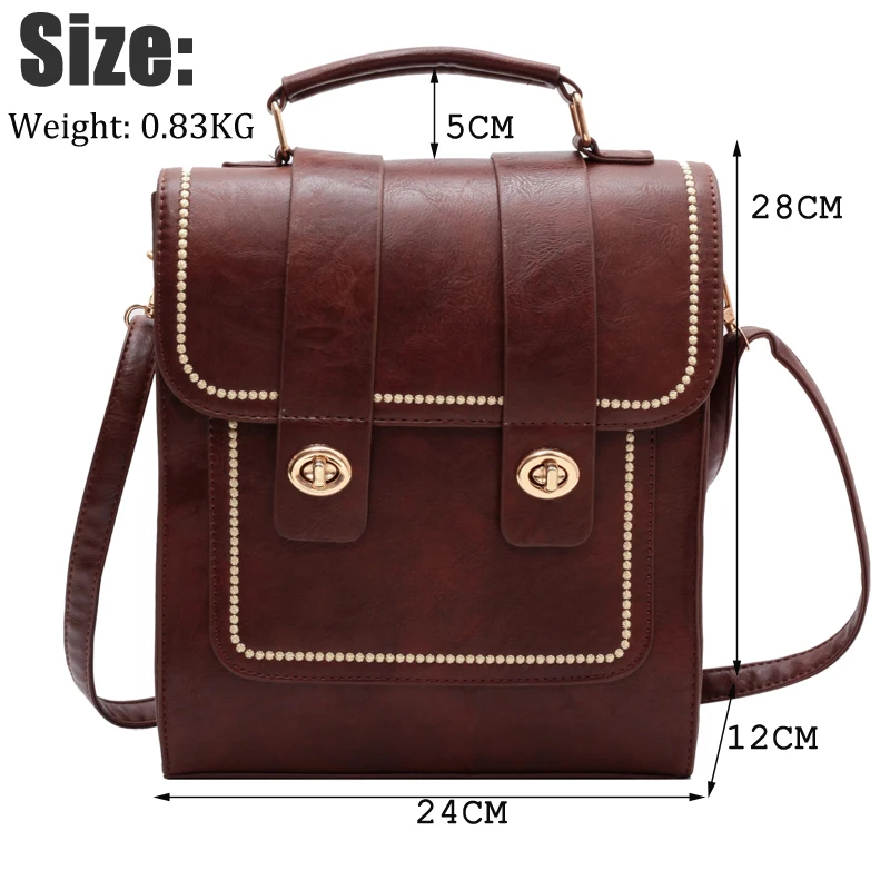 DIEHE New Vintage Large Woman Backpack High Quality PU Leather School Bags For Teenage Girls Fashion Ladies Double Shoulder Bags