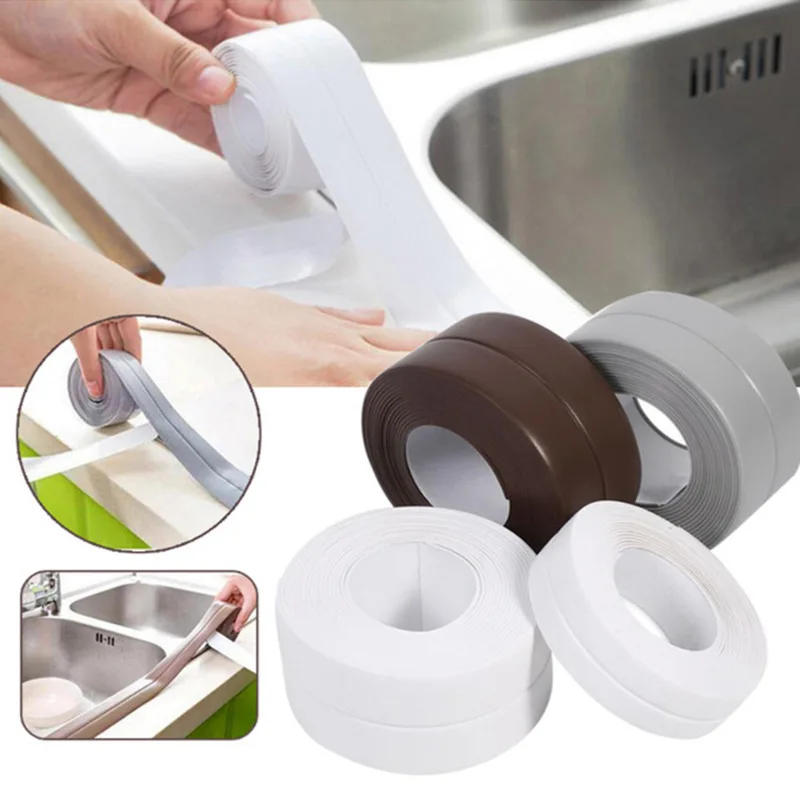 PVC Waterproof Sealing Tape Bathroom Toilet Caulk Tapes Kitchen Sink Countertop Mildew Fouling Proof Sealer Self Adhesive Strip