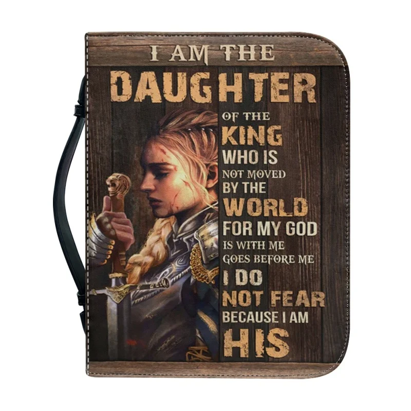 Funda con estampado I Am Daughter Of The King para mujer, bolso de mano de PU, libro de estudio, caja de almacenamiento Santa, regalos para hijas