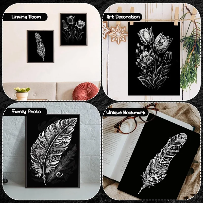 DIY 생일 파티용 다기능 스크래치 아트 키트, 스타일러스 및 스텐실 포함, 8.5x11 인치, 127 개