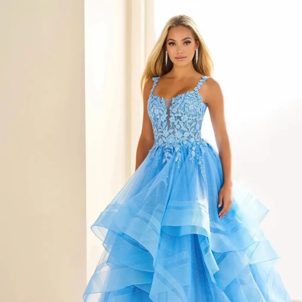 Sansa Dubai Spaghetti Strap A strati Ruffle Ball Gown Abiti da ballo Paillettes Personalizzato فساتmaveraPiano-lunghezza robes de soirée