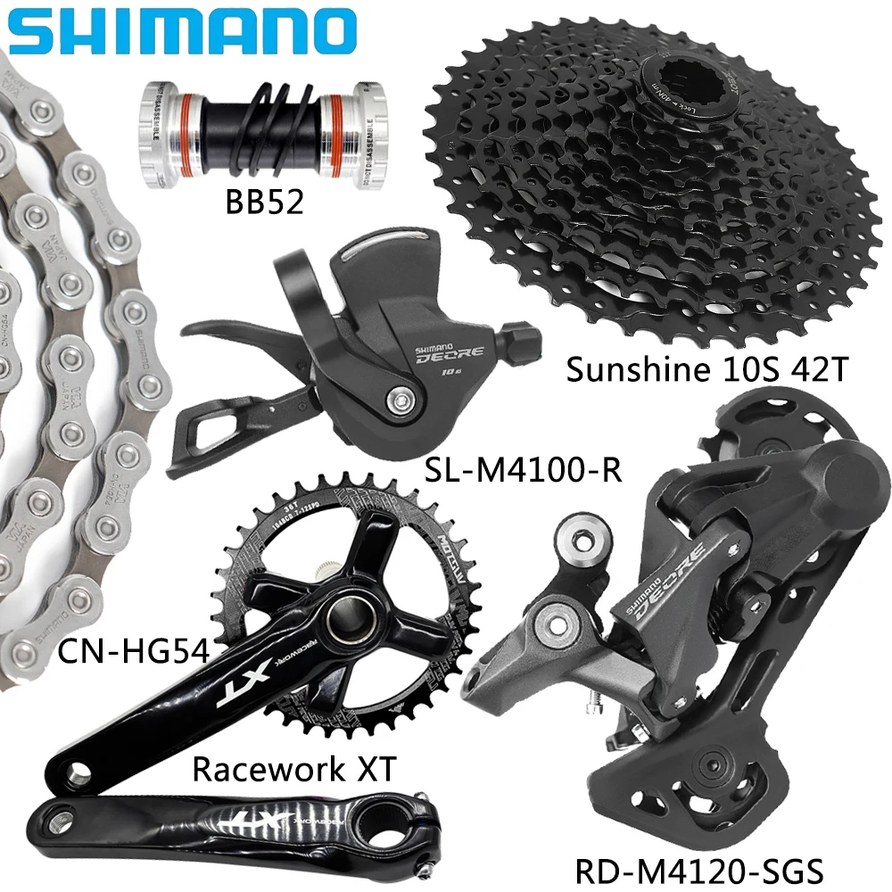 SHIMANO M4100 10 سرعات MTB Derailleur أطقم Sunshine 11-40T/42T/46T/50T كاسيت Racework XT كرانسيت CN-HG54 سلسلة BB52 أسفل