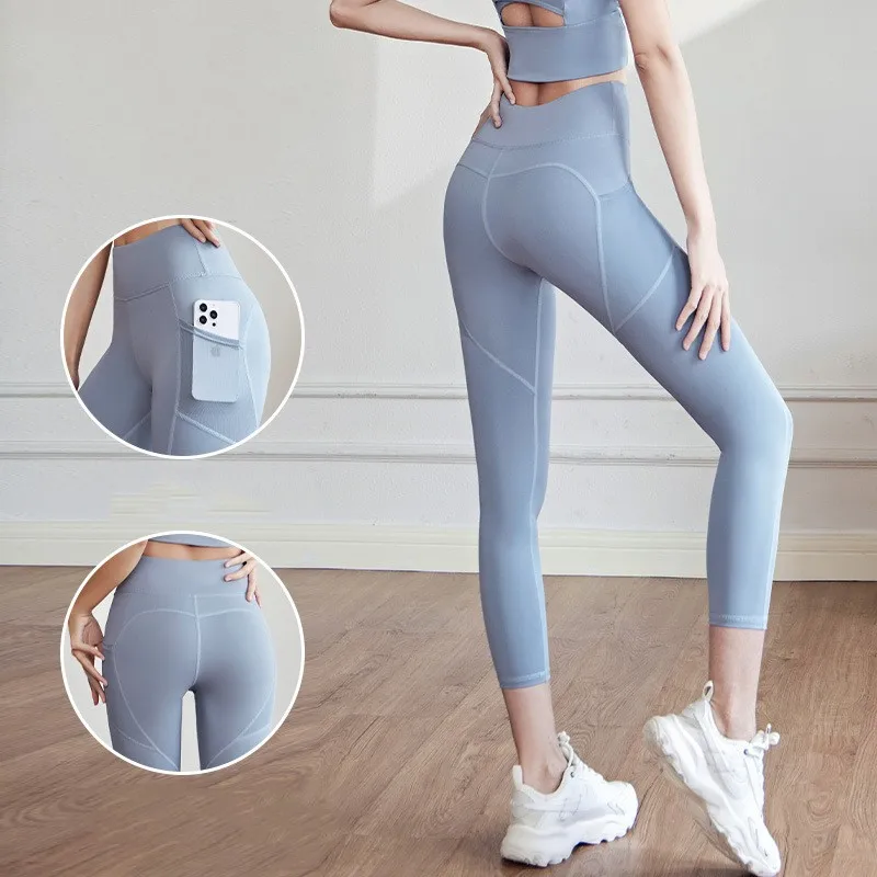 

21 Colors Women Yoga Fitness Leggings With Pockets High Waist Elastic Solid Gym Trainning Joggings Female Pants