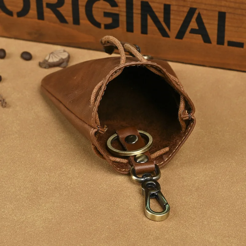 LD-Retro Coin Purse for Men and Women, Crazy Horse Leather Wallet, Creative Drawstring Change Bag, Pure Leather Hanging Bag