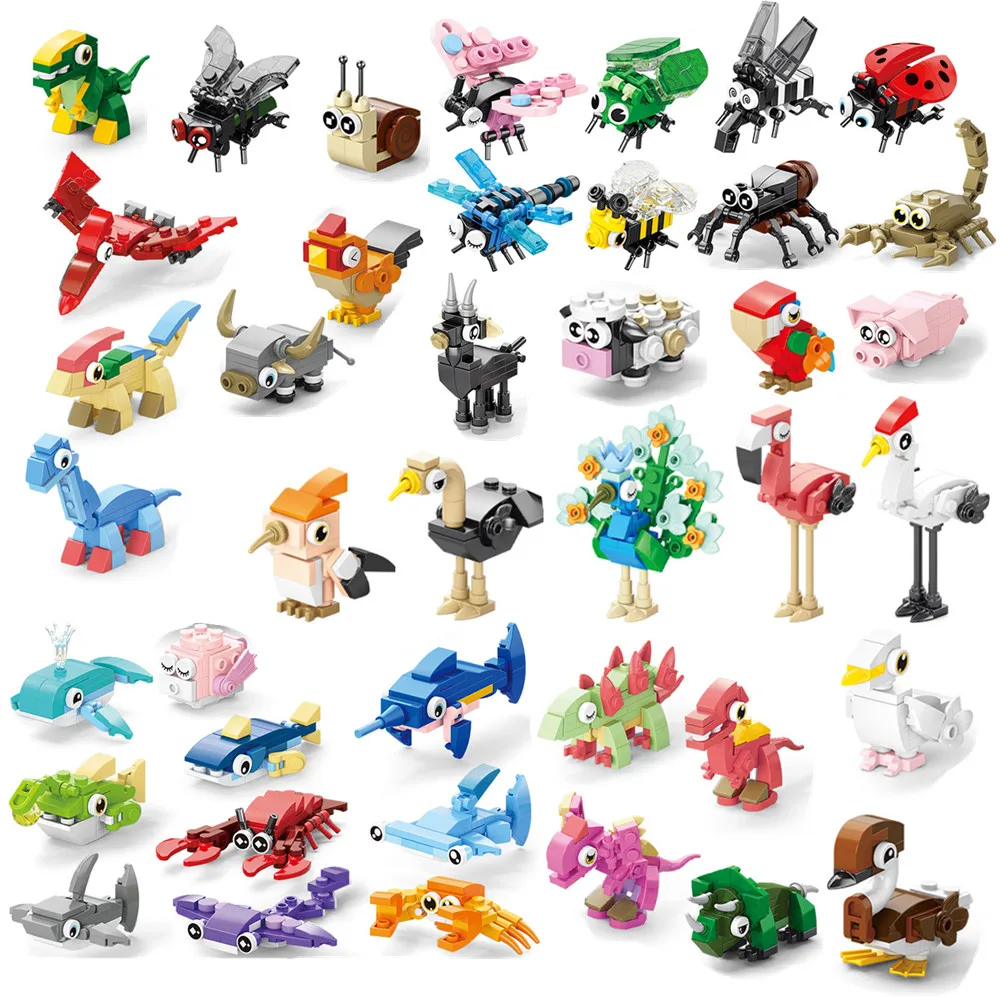 Insect World Animals Scorpion Mantis Ants Spider Birds Marine Animal Building Blocks Toys Desktop Ornaments Bricks Kids Gift