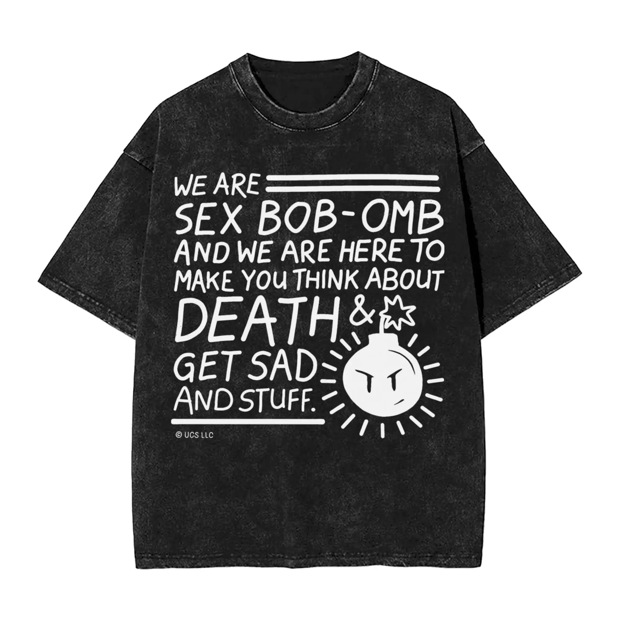 Sexs Bob-Omb Scotts Pilgrims vs The World T Shirts Hip Hop Washed Short Sleeve Harajuku T-Shirts  Fashion Men Women Streetwear