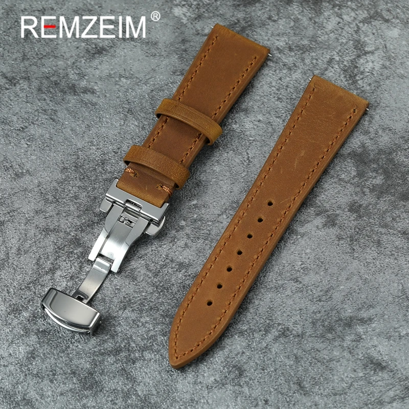 Quick Release Calfskin Leather Watchbands 18mm 20mm 22mm Smartwatch Strap Women Men Butterfly Clasp Watch Accessories