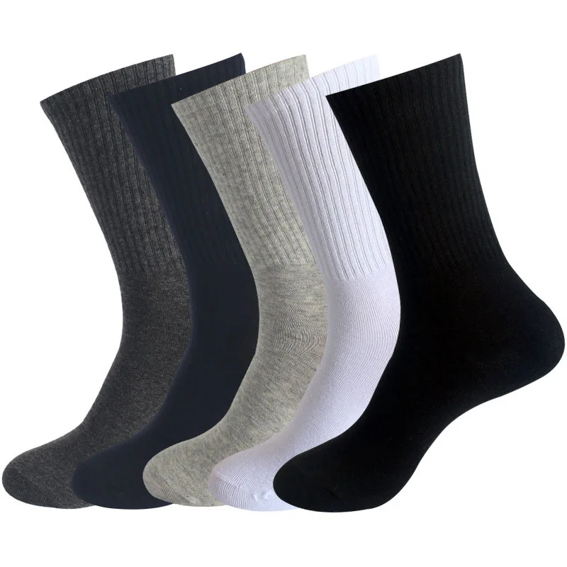 

5 Pairs Thick Men Wear Resistant And Odorless Socks Autumn Winter High Quality Run Sports Oversized Solid Color Mid Tube Socks