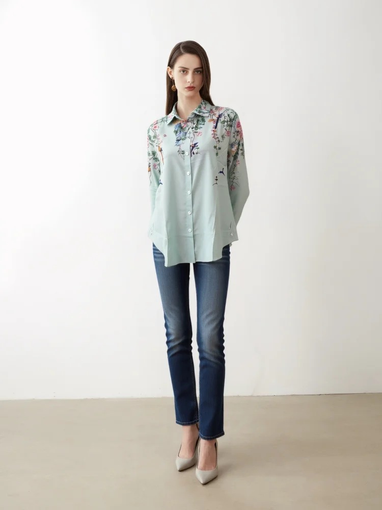New Casual Women Loose Blouse Lapel Creative Flower Shirt High Quality Elegant Lady Top Spring Summer Travel Wear Bohemian Style