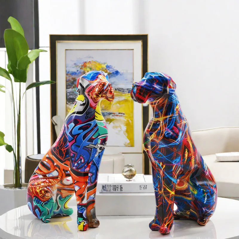 

New Creative Graffiti Animal Law Fighting Dog Ornament Home Living Room Decoration Desktop TV Cabinet Crafts