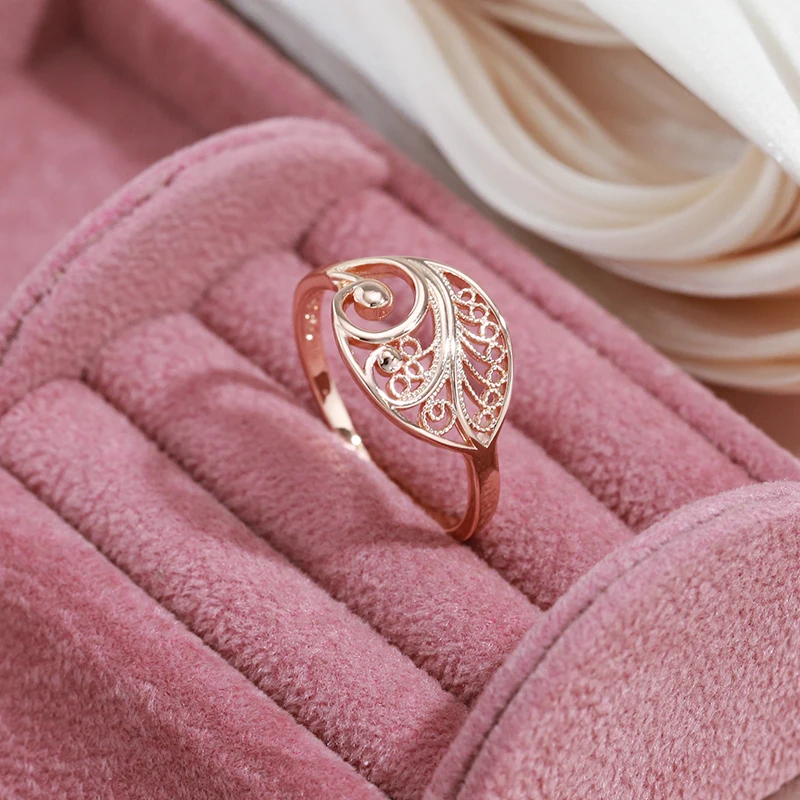 SYOUJYO 585 Rose Gold Color Cutting Women\'s Ring Classic Luxury Party Anniversary Fine Jewelry Glossy Hundred Ethnic Style Ring