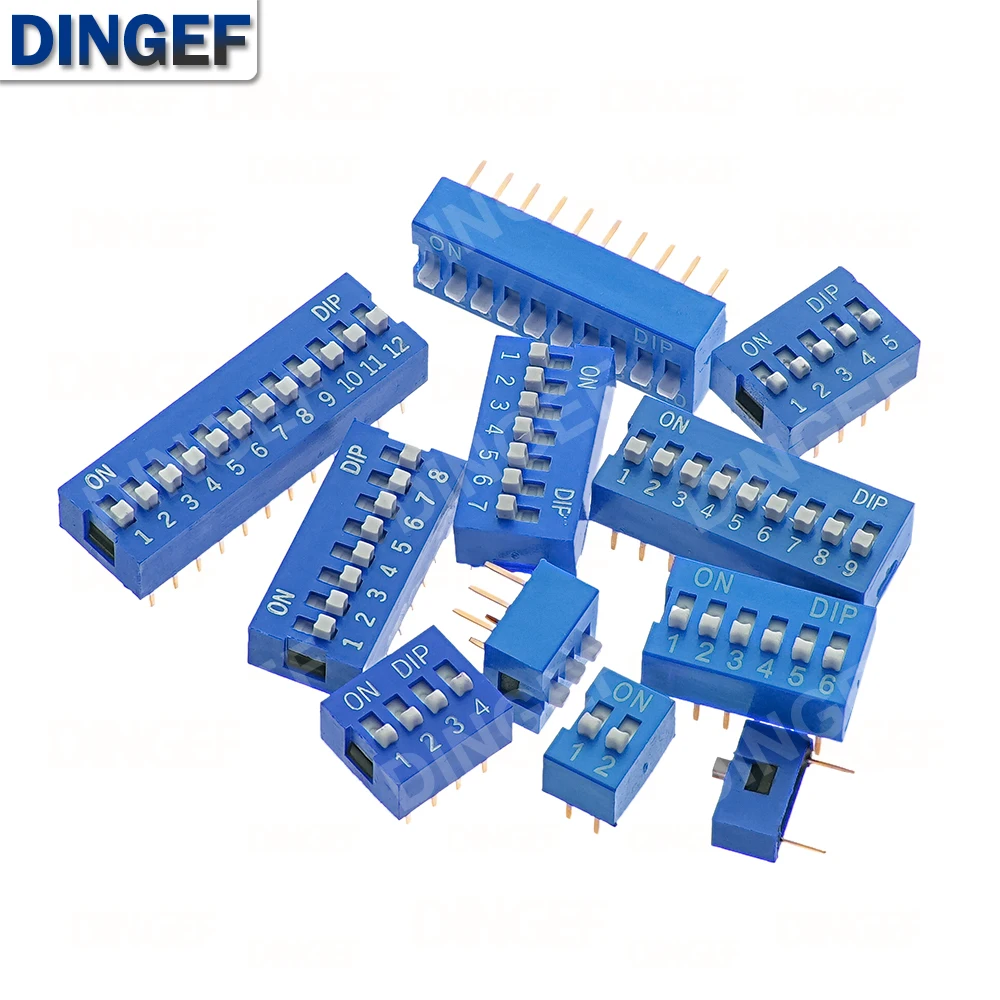 10PCS 2.54mm DIP Switch Red Blue 1 2 3 4 5 6 7 8 9 10 12 PIN PCB Mounted Toggle Code Switch ON OFF Selector for Circuit Board