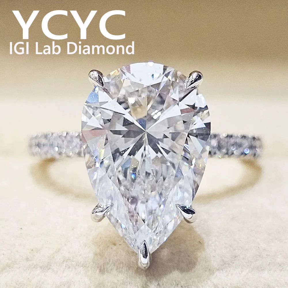 

Lab Grown Diamond ring 1ct to 5 ct Solid 14K White Gold pear Cut Diamond CVD HPHT DE VS-VVS Wedding Engagement ringring